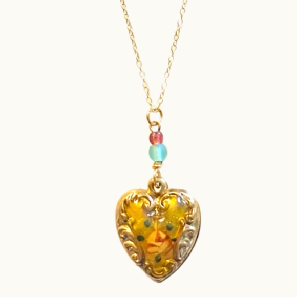 Lucy Issacs Jewelry - Lucy Isaacs Vintage Enamel Puffy Heart Pendant Necklace